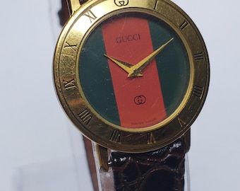 Zegarek Gucci Sherry Line Gold Plated w zielono-czerwone paski, 26 mm, lata 90., sprawny