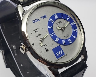 SAS Scandinavian Airlines Dual Time Quartz Watch, Airline Collector, 38mm, 1990s, Working