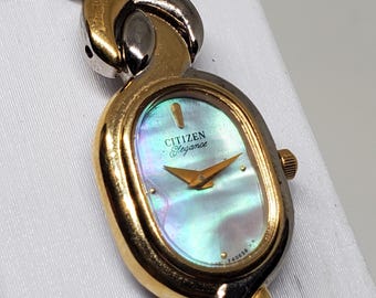 Vtg Citizen Gold Plated Diamond Mother-of-pearl Panther Link  display picture 2