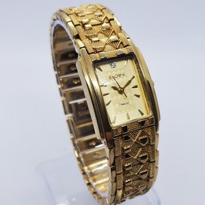 Vintage Elgin Men\'s Ultra Slim Gold-Tone Watch FG245 Diamond Accent Bark Finish Vintage elgin diamond mens - Gem main image 2