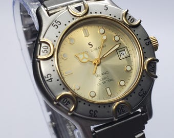 Sordi Ermano Milano Diver Quartz Two Tone 100M Watch, 30mm, 1990s, Working