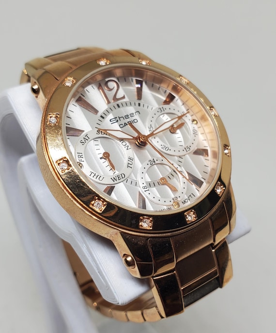 casio gold dress watch Vintage Sheen Rose With Crystals, 2014 to 2016, Running web-pdp
