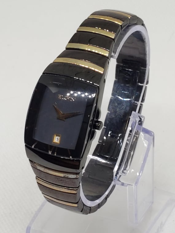 Elgin EG543 Black Gold Dress Watch Japan, 34mm, late 1990 to early 2000s, Working