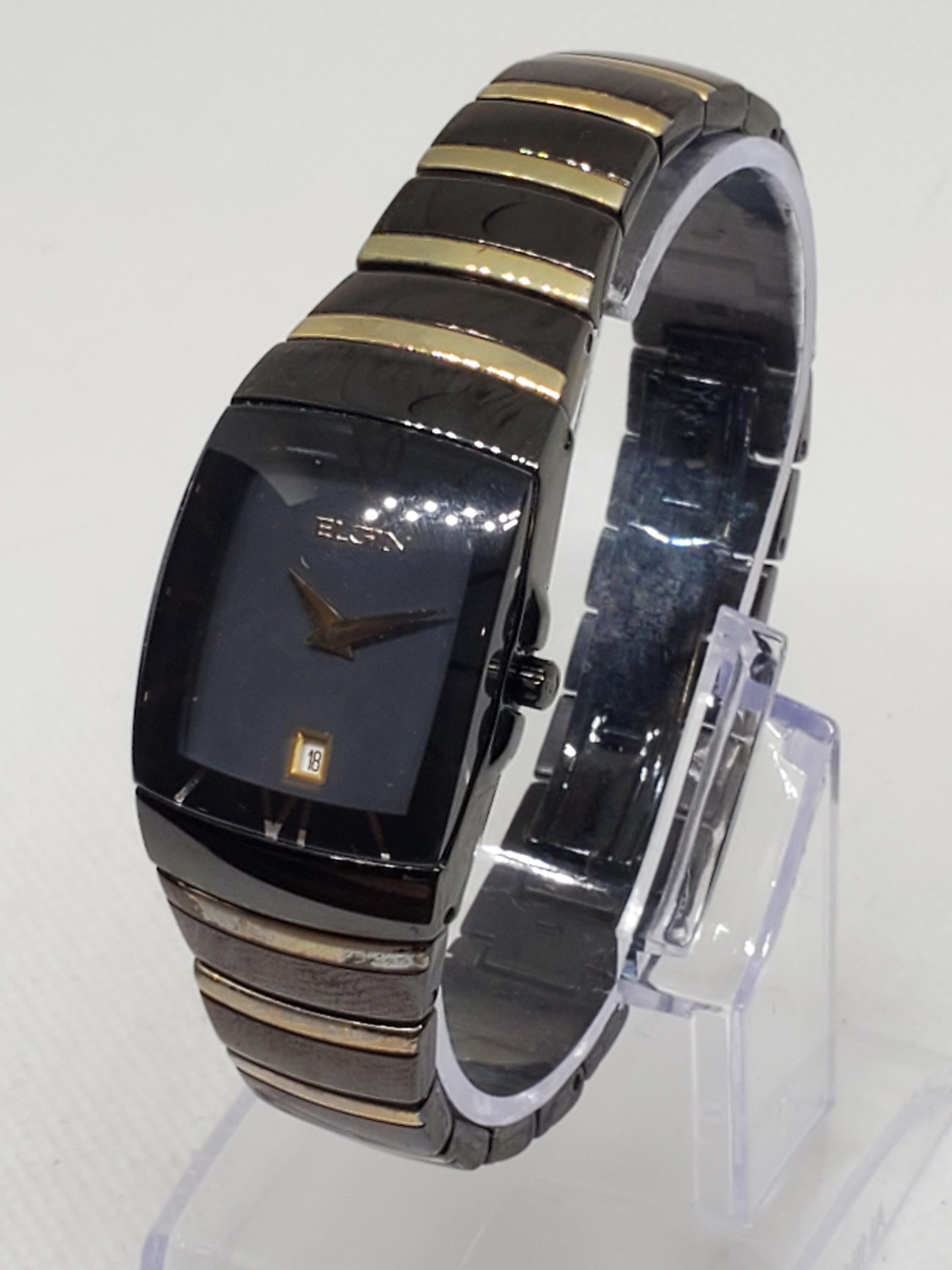 Elgin EG543 Black Gold Dress Watch Japan, 34mm, Late 1990 to Early