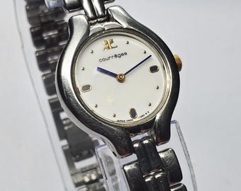 Courreges Silver Tone White Dial Dress Watch, 22mm, 1990s, Working