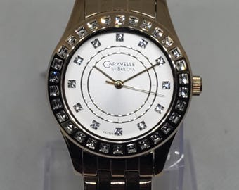 Bulova Caravelle Crystal Bezel Unisex Watch With Box, 2010, Working