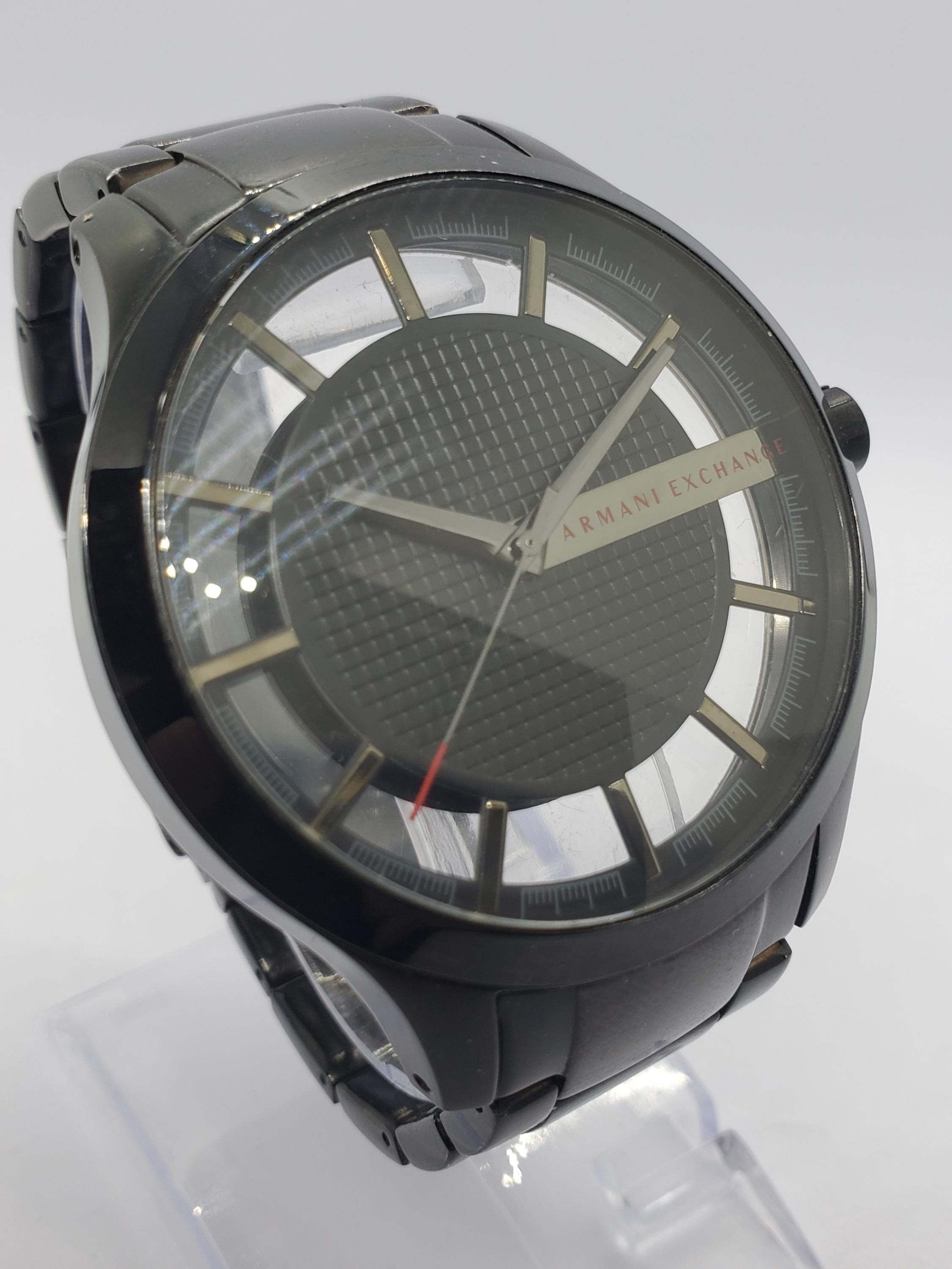 Vintage Armani Exchange AX2187 Black Skeleton Dial Quartz Watch