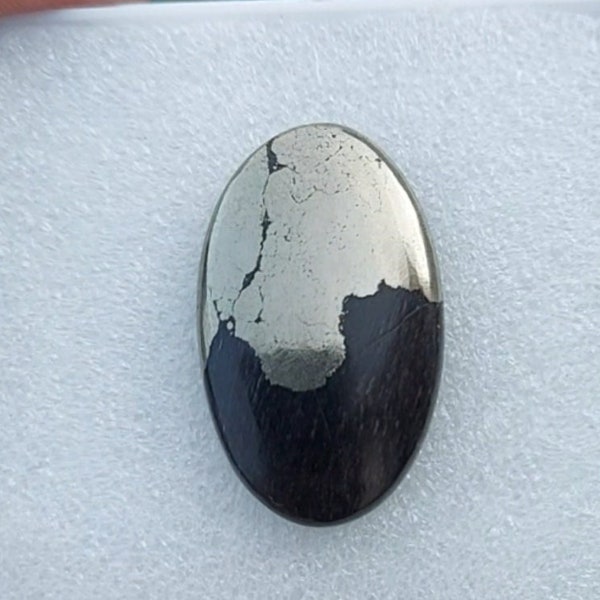 Natural Apache Gold Pyrite Cabochon, Smooth Oval Shape Gemstone, 34x20x4 MM, Best High Quality Loose Gemstone For Making Jewelry.