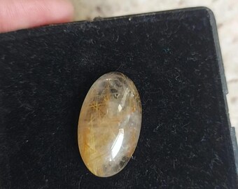Oval Golden Rutile Cabochon: Smooth Gemstone for Jewelry Making (27x15x8mm)