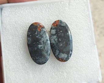 Natural Maligano Jasper Cabochon Pair: Oval Gemstone, 25x14MM