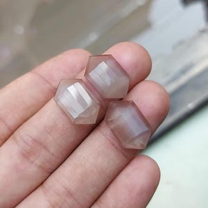 Grey Moonstone Hexagon Cabochon: Step Cut Gemstone, 18mm