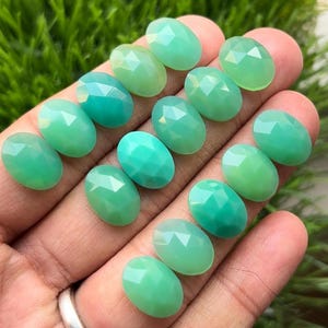 Natural Chrysoprase One Side Rose Cut Oval Shape Cabochon 14X10 MM Size, Best High Quality Loose Gemstone Beads For Making Jewelry.