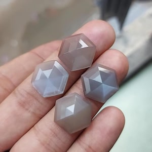 Grey Moonstone Hexagon Cabochon: 15mm Step Cut Gemstone