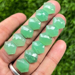 Natural Chrysoprase One Side Rose Cut Hexagon Shape Cabochon 14X10 MM Size, Best High Quality Loose Gemstone Beads For Making Jewelry.