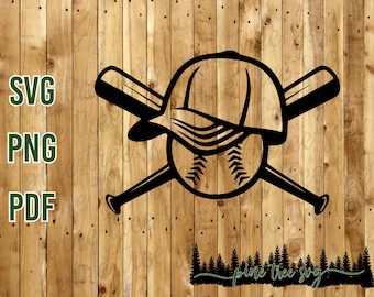 Baseball Hat, Bat, and Ball - SVG, PNG, PDF - Instant Download