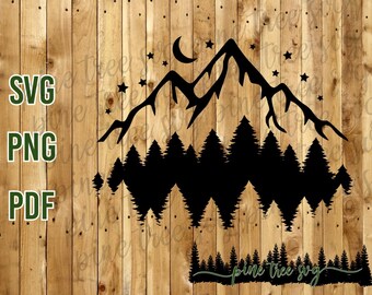 Starry Mountain SVG PNG PDF - Instant Download