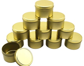 12 Round Tin Can Metal Storage Box Jewelry Candles Wedding Container 8 oz W/Lids