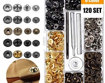 120pcs Heavy Duty Snap Fasteners Poppers Press Stud Kit Boutons Outils