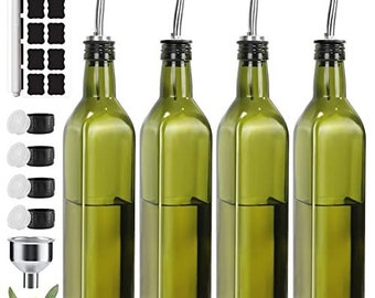 Oil Dispenser Glass Bottle Vinegar Olive Oil Set Of 4 x 500ml 17oz Refill Funnel