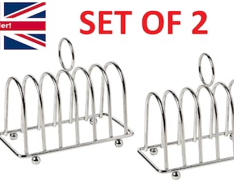 2xMetal Chrome 6 Slote Slices Toast Serving Dining Rack Stand Loaf Bread Holder