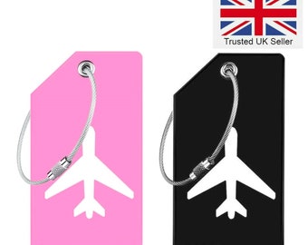 Luggage Labels for Suitcases 2 Pcs Silicone & Metal Travel Tags Name Pink and Black
