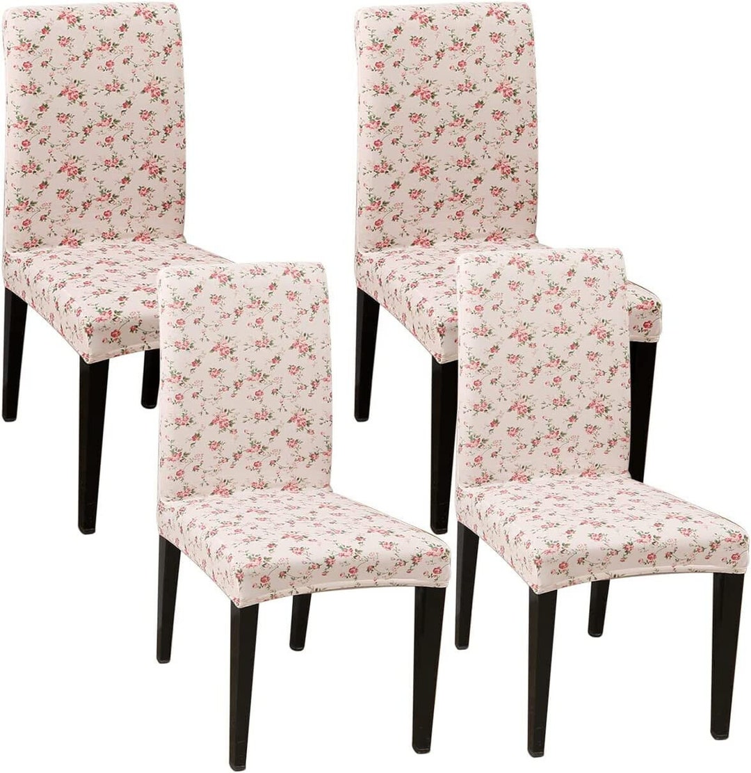 Dining Chair Covers Pink Floral Armless Chair Slipcover Set of 4 Etsy