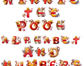 Winnie the Pooh Alphabet & Numbers: Party Decorations (PNG Digital Download)