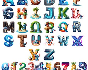 Stitch Alphabet: Watercolor Cartoon Letters PNG SVG (Digital Download)