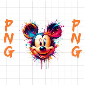 Mickey Mouse Splash Portrait PNG | High-Resolution Watercolor Digital Art | Transparent Sublimation File | Instant Download