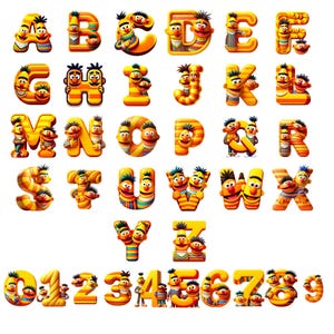 108 PNG Alphabet - Numbers Bundle | Cartoon Characters ABC Letters | Cute Monster Font | Digital Download for Kids, Shirts & Stickers