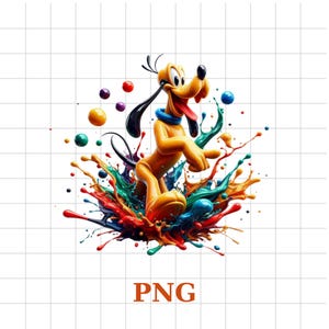 Pluto Full Body Splash Art Png, Vibrant Colorful Pluto Digital File, Disney Clipart for Sublimation, Instant Download for DIY Projects
