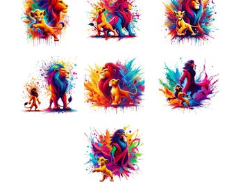 Lion King PNG Clipart Bundle, Watercolor Splash (Digital Download)
