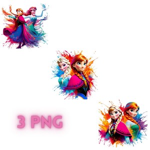 3 Elsa Png, Frozen Sisters Clipart, Frozen Png Tshirt Design, Disney Princess Art, Digital File, Instant Download, Sublimation
