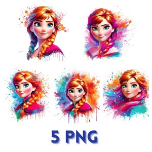 5 Anna Portrait PNGs: Frozen Sisters Splash Art (Digital File)