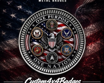 Military - All Branches | 21 Color Options | Metal 4x4 Badge