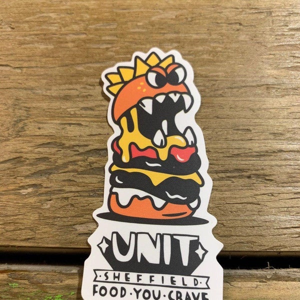 Burger sticker Destroyer Unit Sheffield (design by Kid acne and Tado)