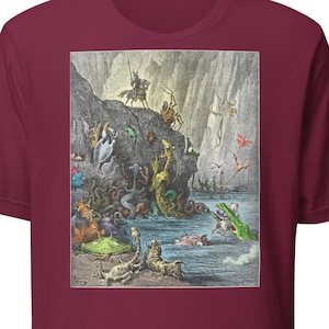 KNIGHT vs TERRIBLE SERPENTS – Don Quixote / Gustave Doré 1863 Engraving – Unisex T-Shirt