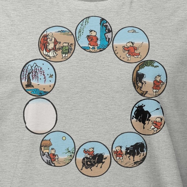 ZEN Ten OX-HERDING Pictures - Colorful Meditation Woodcuts - Unisex T-Shirt