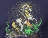 St GEORGE SLAYS the DRAGON - Vintage 1860s Colorful Engraving - Unisex T-Shirt