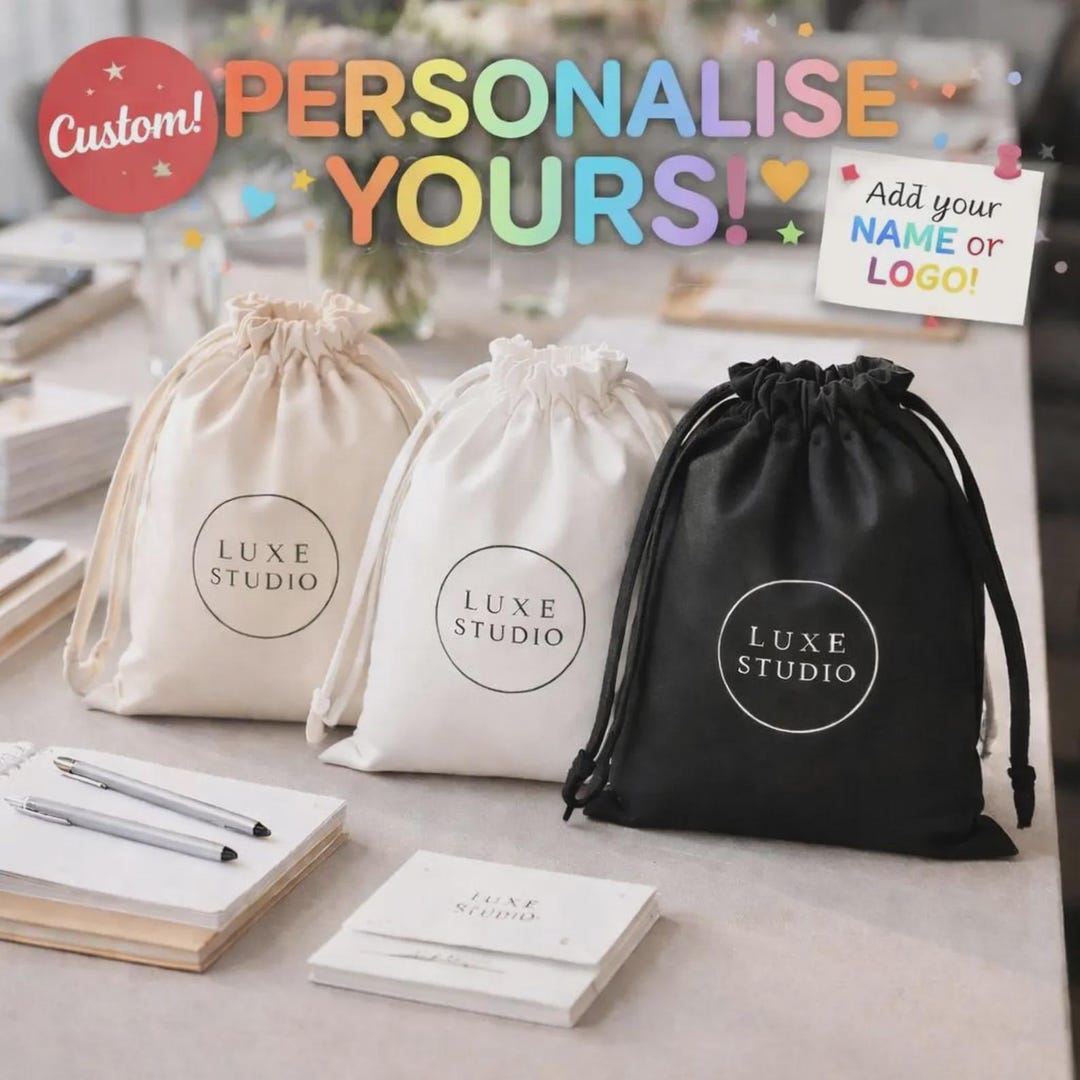 Custom Logo Cotton Drawstring Bag, Personalized Jewelry Pouch - Etsy