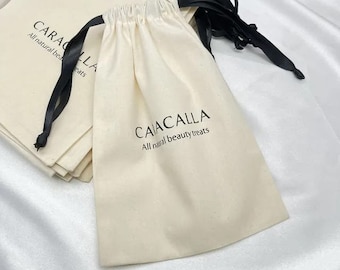 Custom Printed Organic Cotton Favor Bags, Double Drawstring