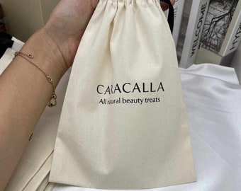 Custom Logo Cotton Drawstring Bags, Personalized Gift Pouches (Set of 20)