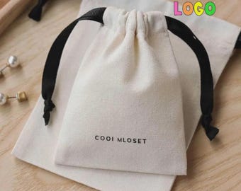 Baumwoll-Geschenktüte mit Kordelzug und individuellem Logo, personalisierte Schmuckverpackung