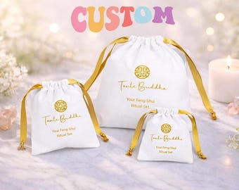 Custom Logo Cotton Drawstring Favor Bags, Personalized Pouches, 100 Pack