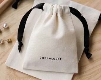 Custom Logo Cotton Muslin Drawstring Bag - Jewelry Gift Packaging