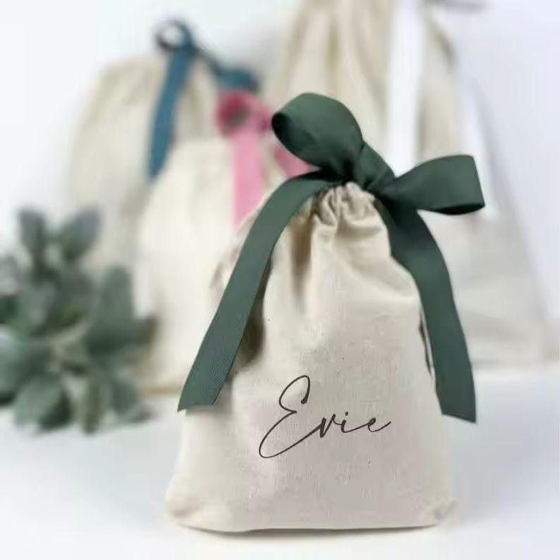 Personalized Cotton Drawstring Favor Bags | Custom Logo, Ribbon Options ...