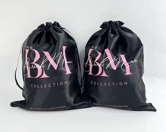 Custom Logo Silk Satin Drawstring Pouch, Wedding Favor Bag