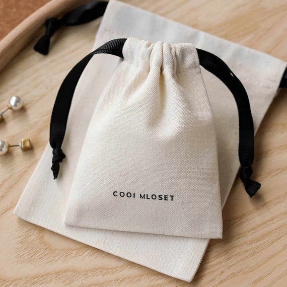 Custom Boutique Name Favor String Bag Logo Printed Muslin Bags