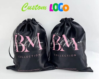 100 Uds. Bolsas de satén con cordón, bolsas de polvo personalizadas, paquete de joyería, bolsa personalizada con su logotipo impreso, paquete de producto al por mayor, bolsa de regalo