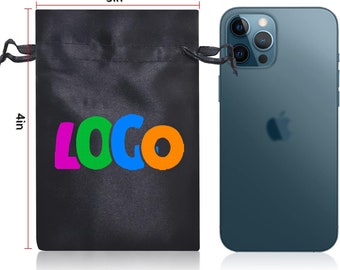 Sac personnalisé en satin avec cordon, pochette cadeau logo, pochette à bijoux